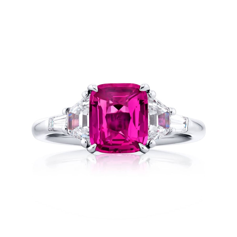 Platinum Cushion-Cut Pink Sapphire Certified Ring