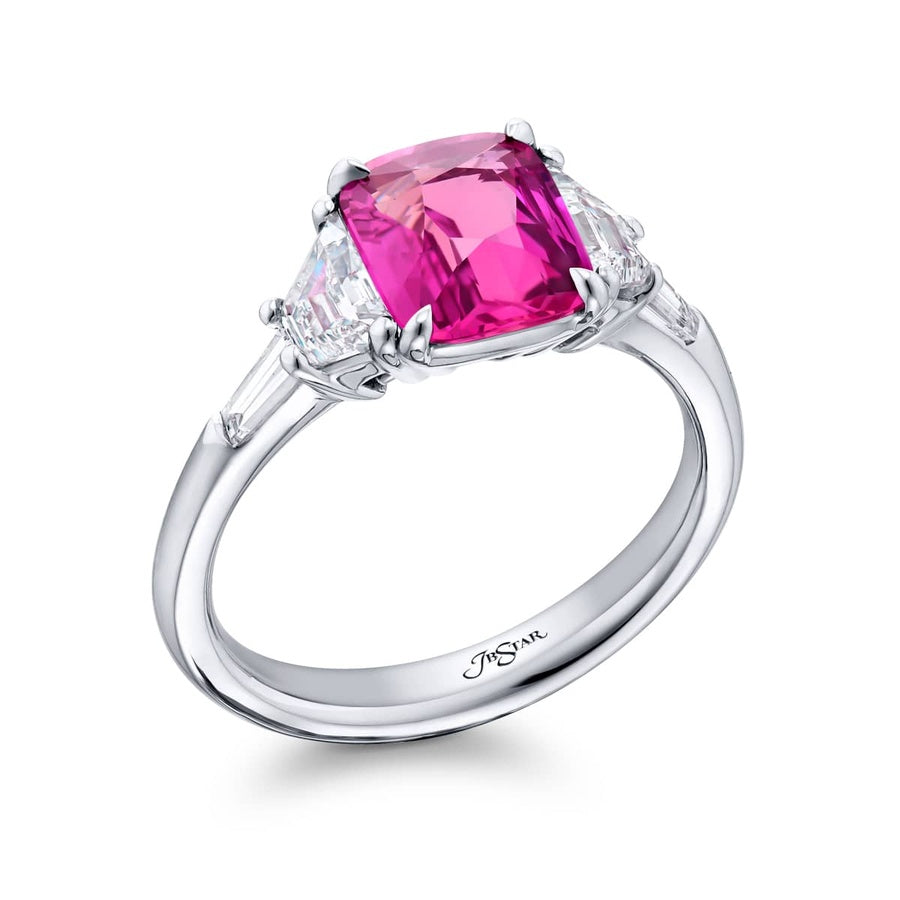 Platinum Cushion-Cut Pink Sapphire Certified Ring