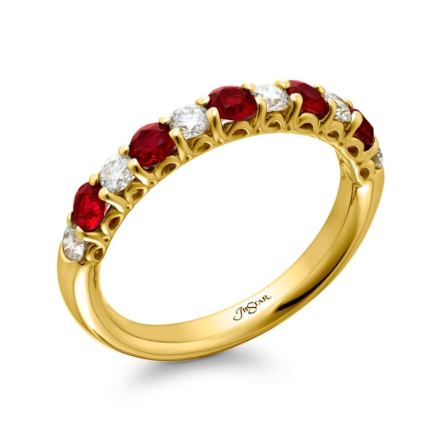 18K Yellow Gold Ruby and Diamond Band