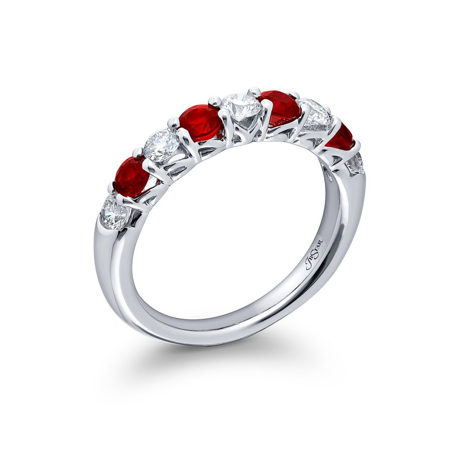 Platinum Round Ruby and Diamond Band