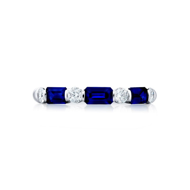 Platinum Emerald-Cut Sapphire and Diamond East-West Bar Set Band