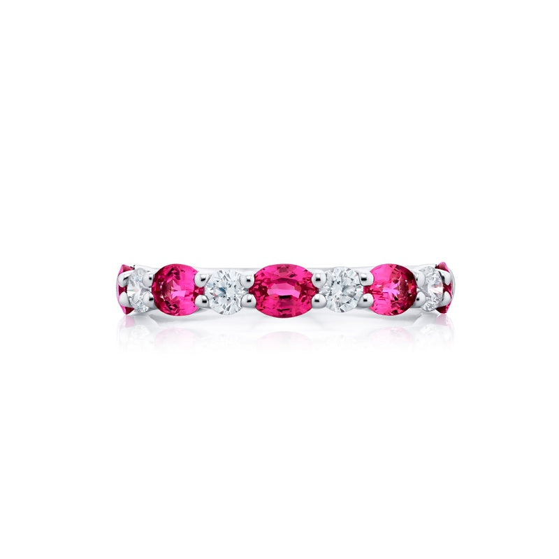 Platinum Oval Pink Sapphire and Diamond East-West Band