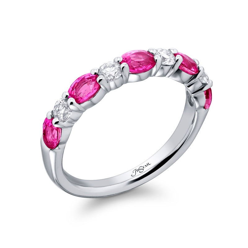 Platinum Oval Pink Sapphire and Diamond East-West Band