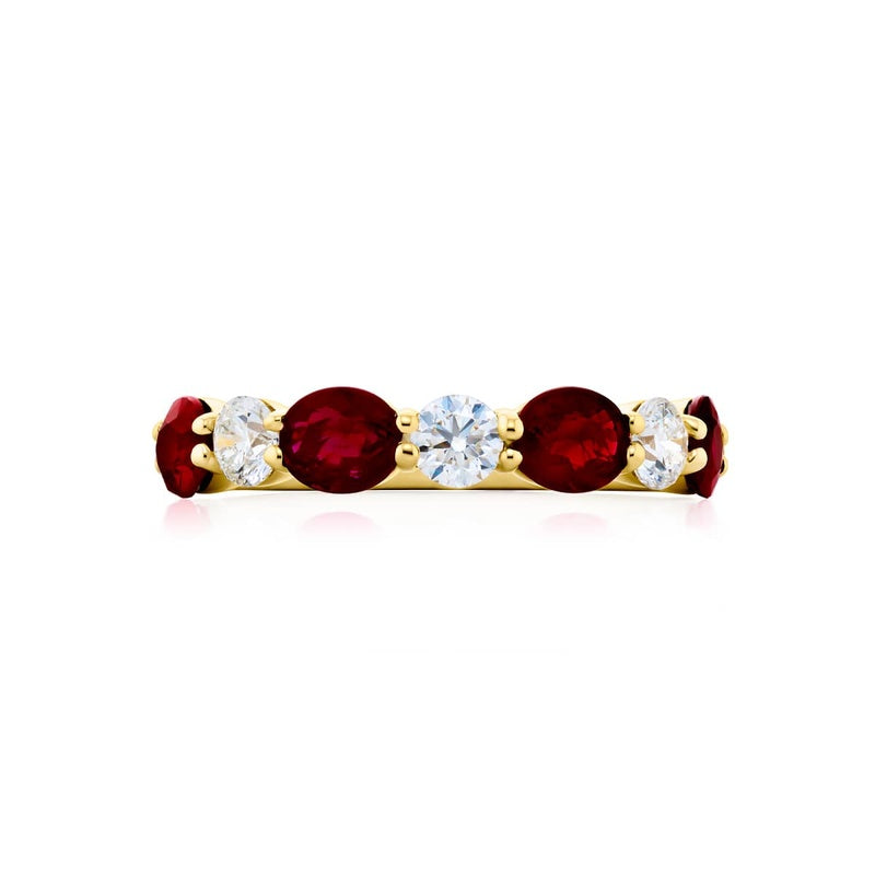 18K Yellow Gold Oval Ruby and Diamond Band