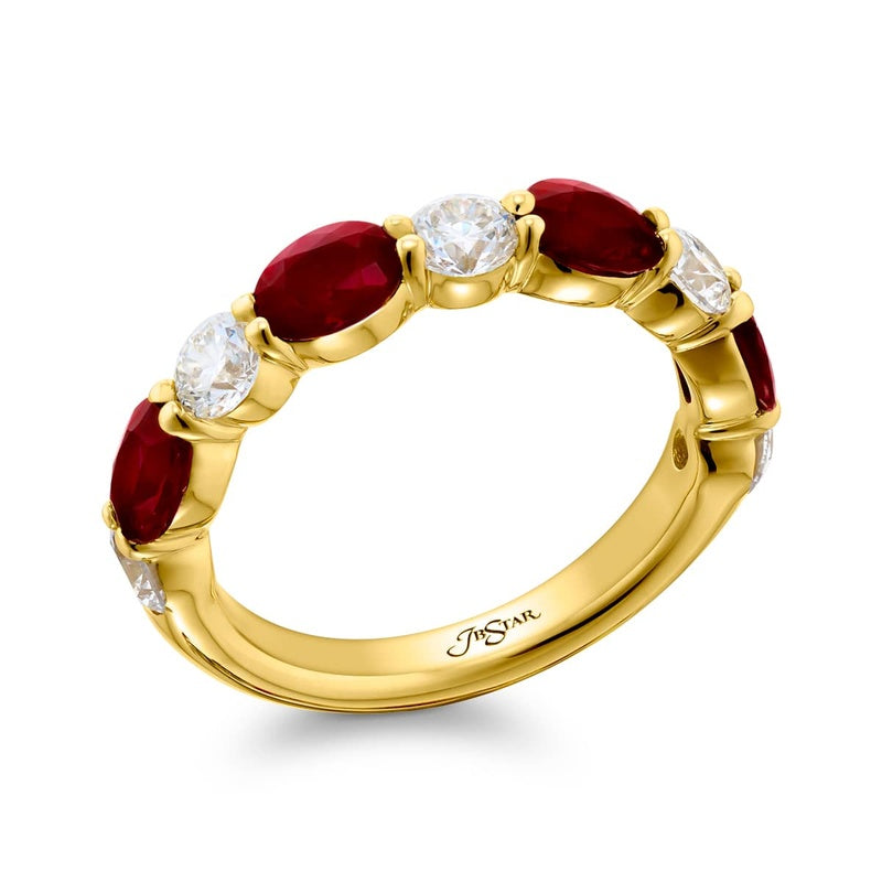 18K Yellow Gold Oval Ruby and Diamond Band