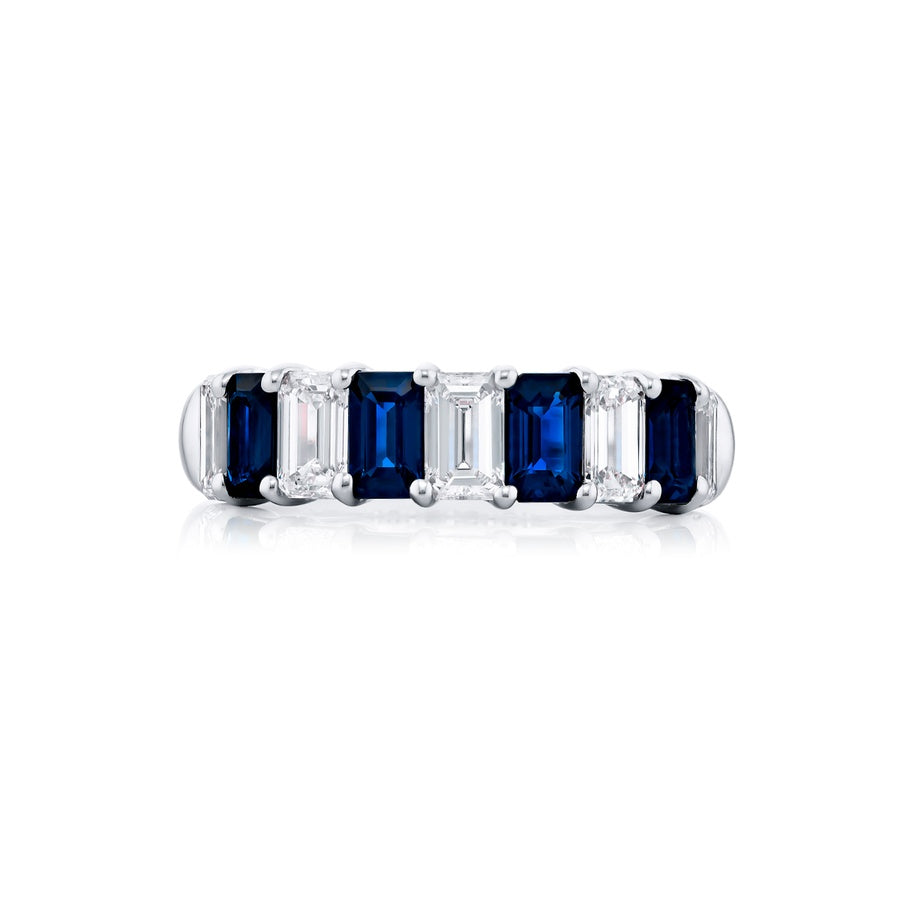 Platinum Emerald-Cut Sapphire and Diamond Band