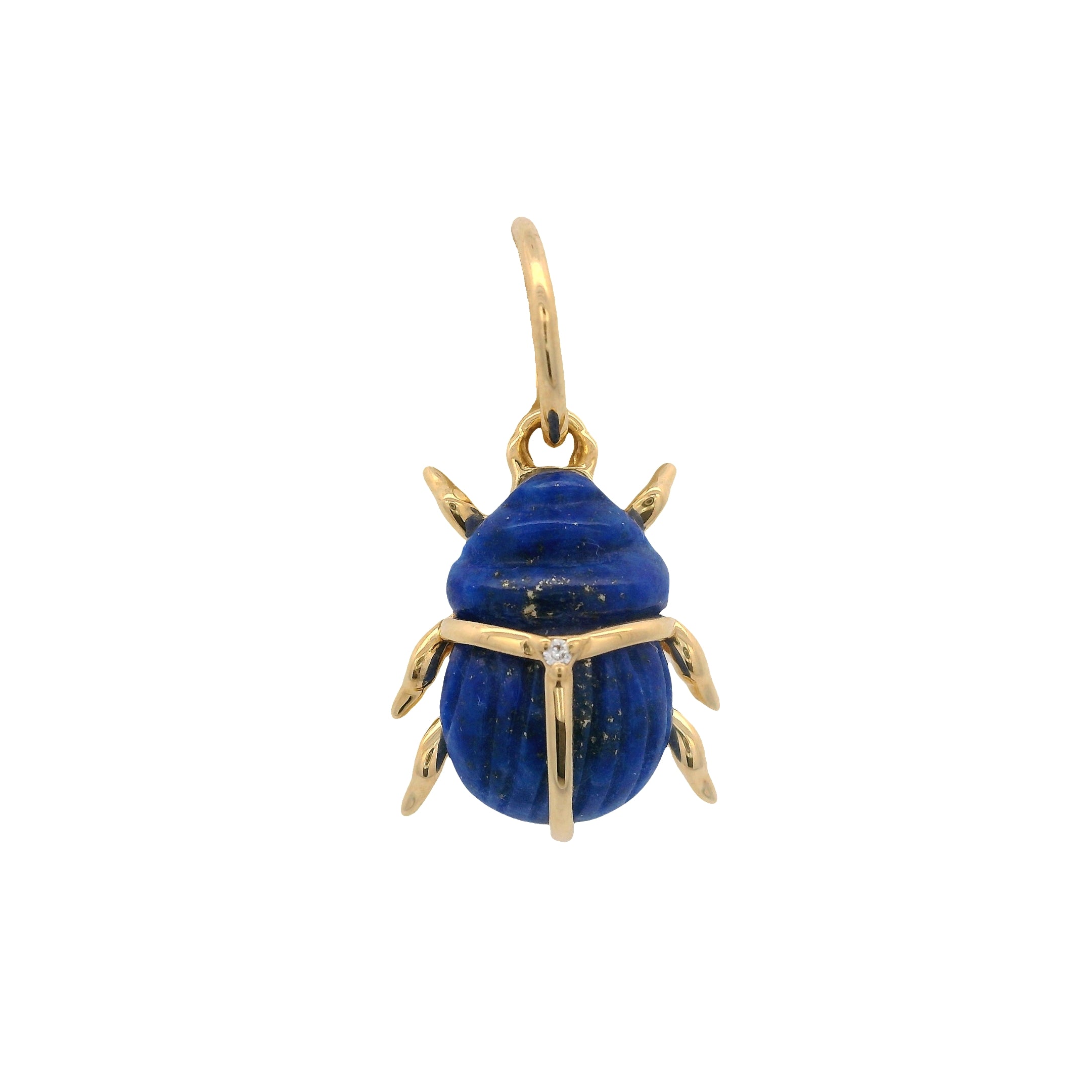 Solitaire Diamond Blue Lapis Beetle Pendant