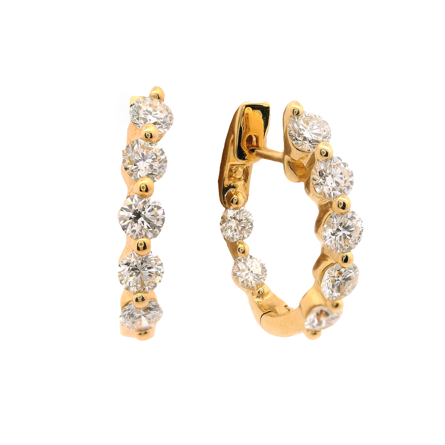 Inside-Outside Single Shared Prong Diamond Hoop Earrings