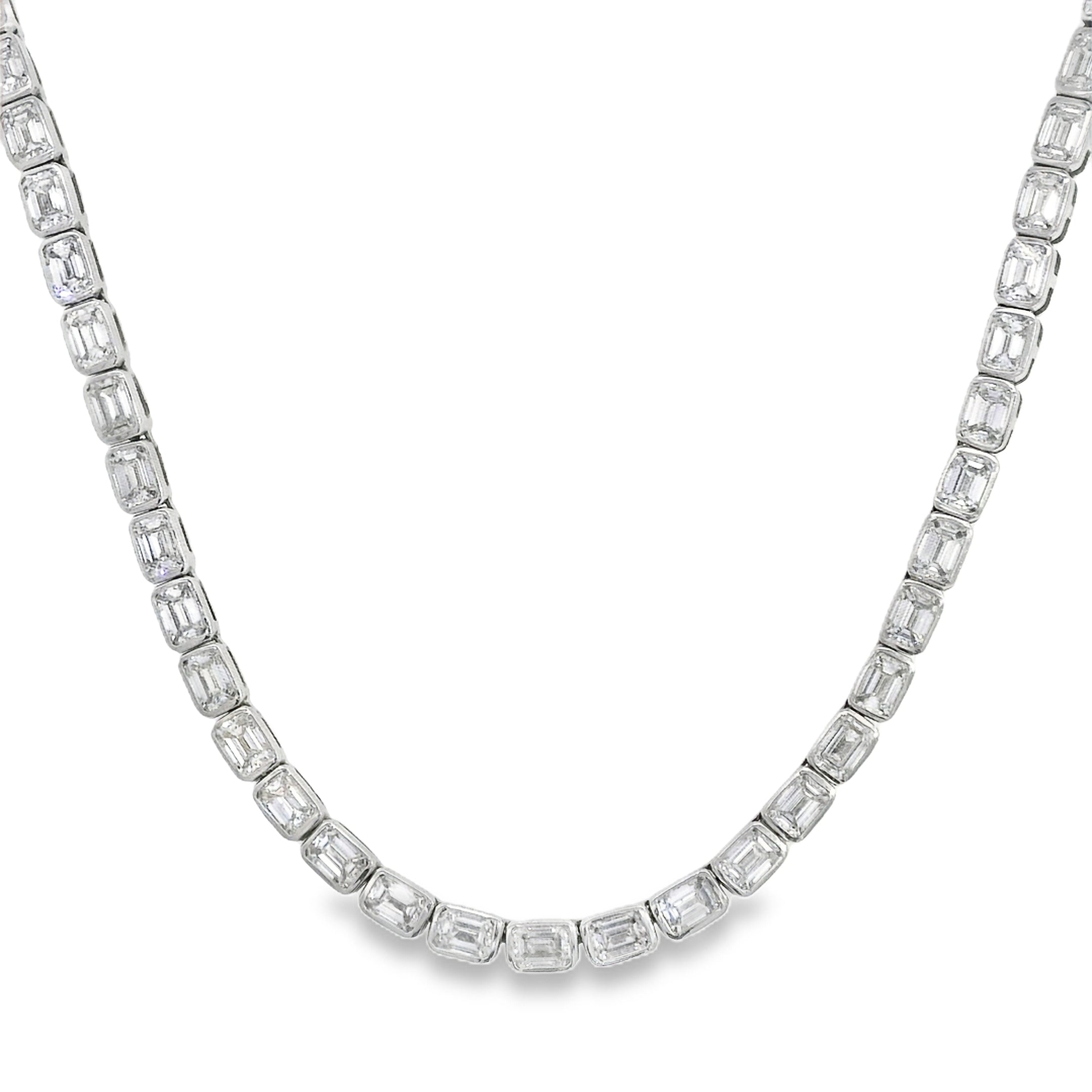 14.80ctw East/West Bezeled Emerald Cut Diamond Tennis Necklace
