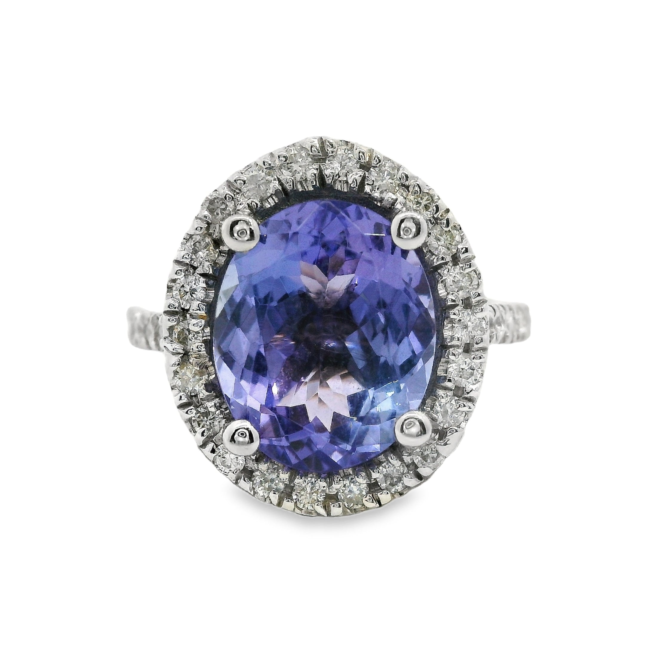 Vintage Tanzanite and Diamond Halo Ring