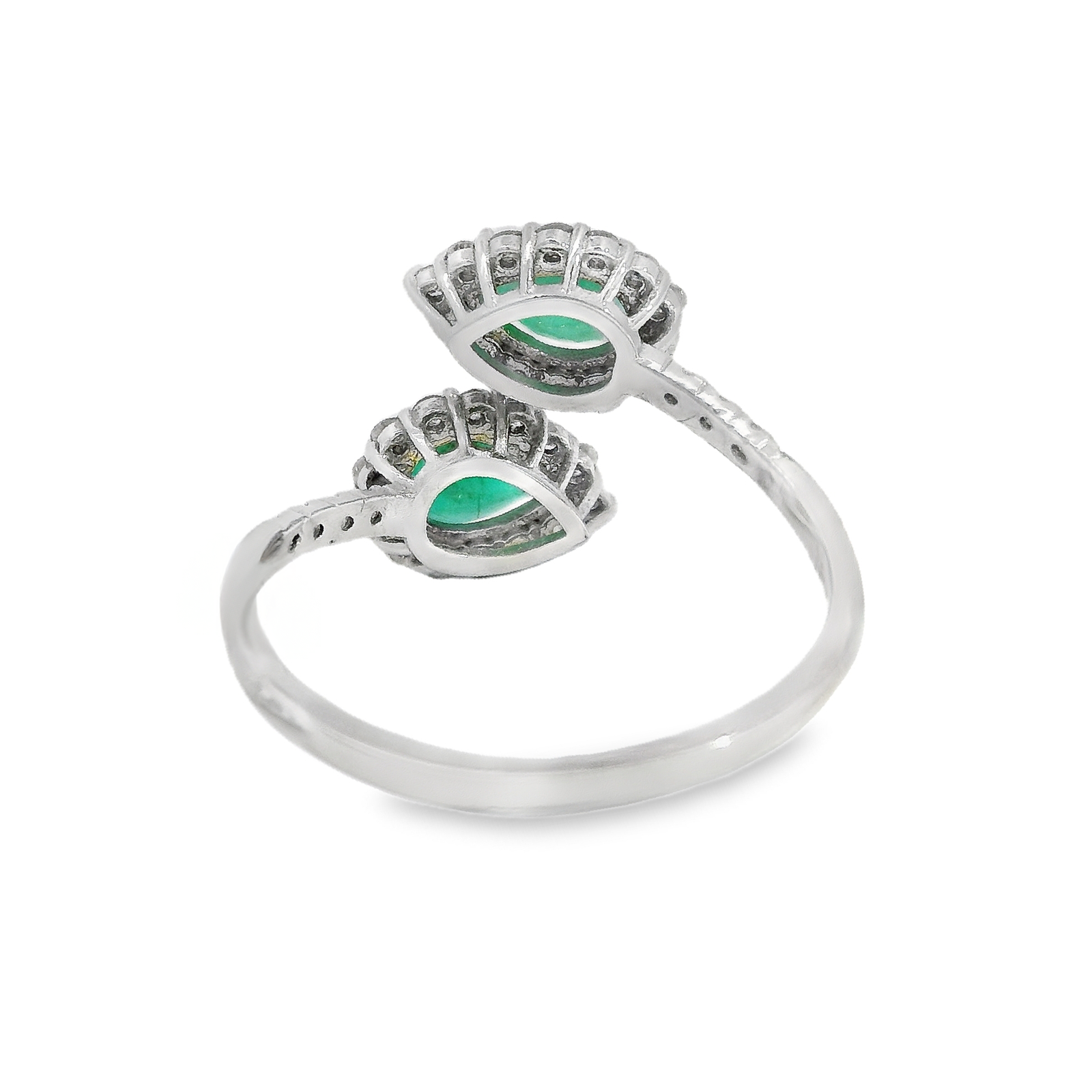 Vintage Pear Emerald Bypass Ring with Diamond Halo