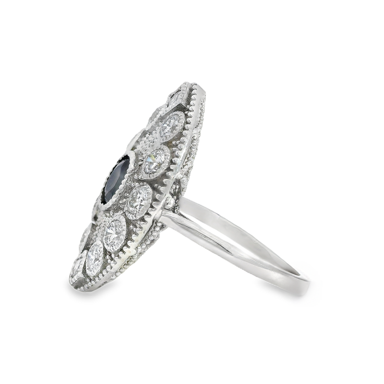 Vintage Round Sapphire and Round Brilliant Cut Diamond Ring