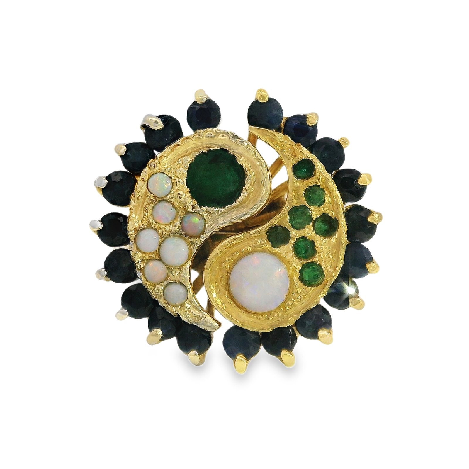 Vintage Yin-Yang Opal and Emerald Double Ring