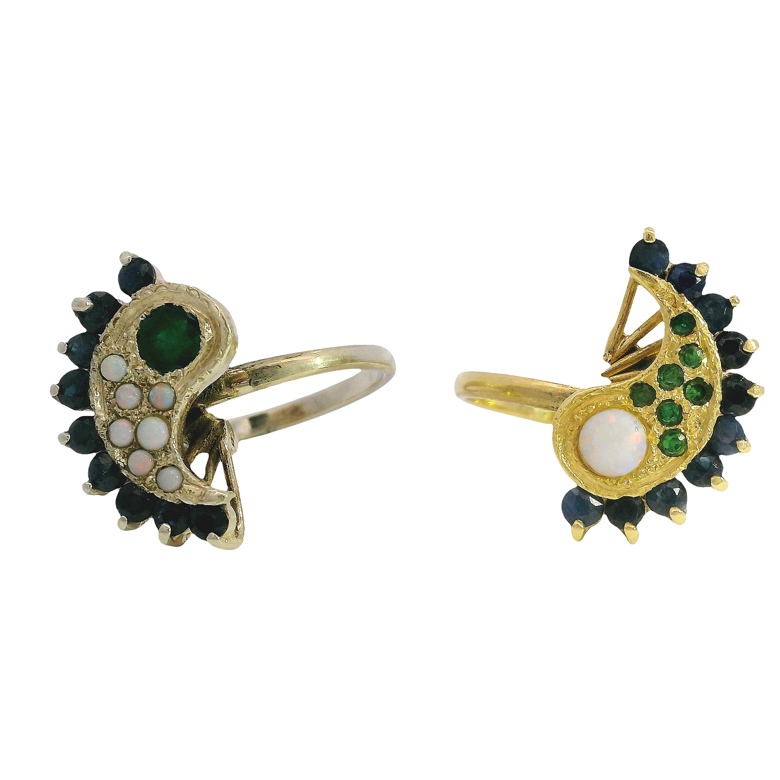 Vintage Yin-Yang Opal and Emerald Double Ring