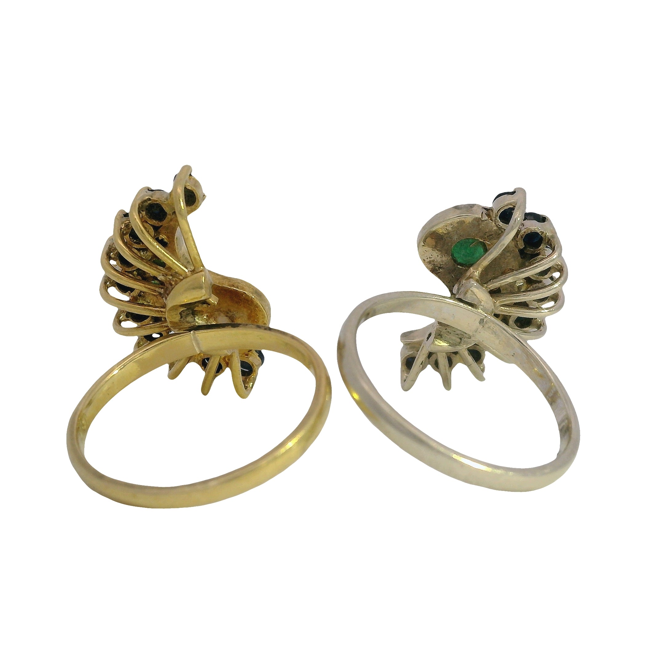 Vintage Yin-Yang Opal and Emerald Double Ring