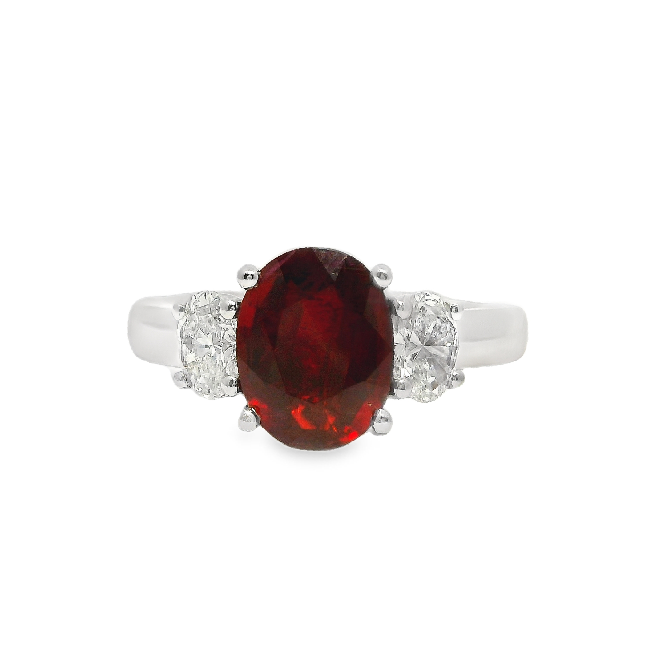 Oval Burma Ruby Ring with Two Oval Diamonds