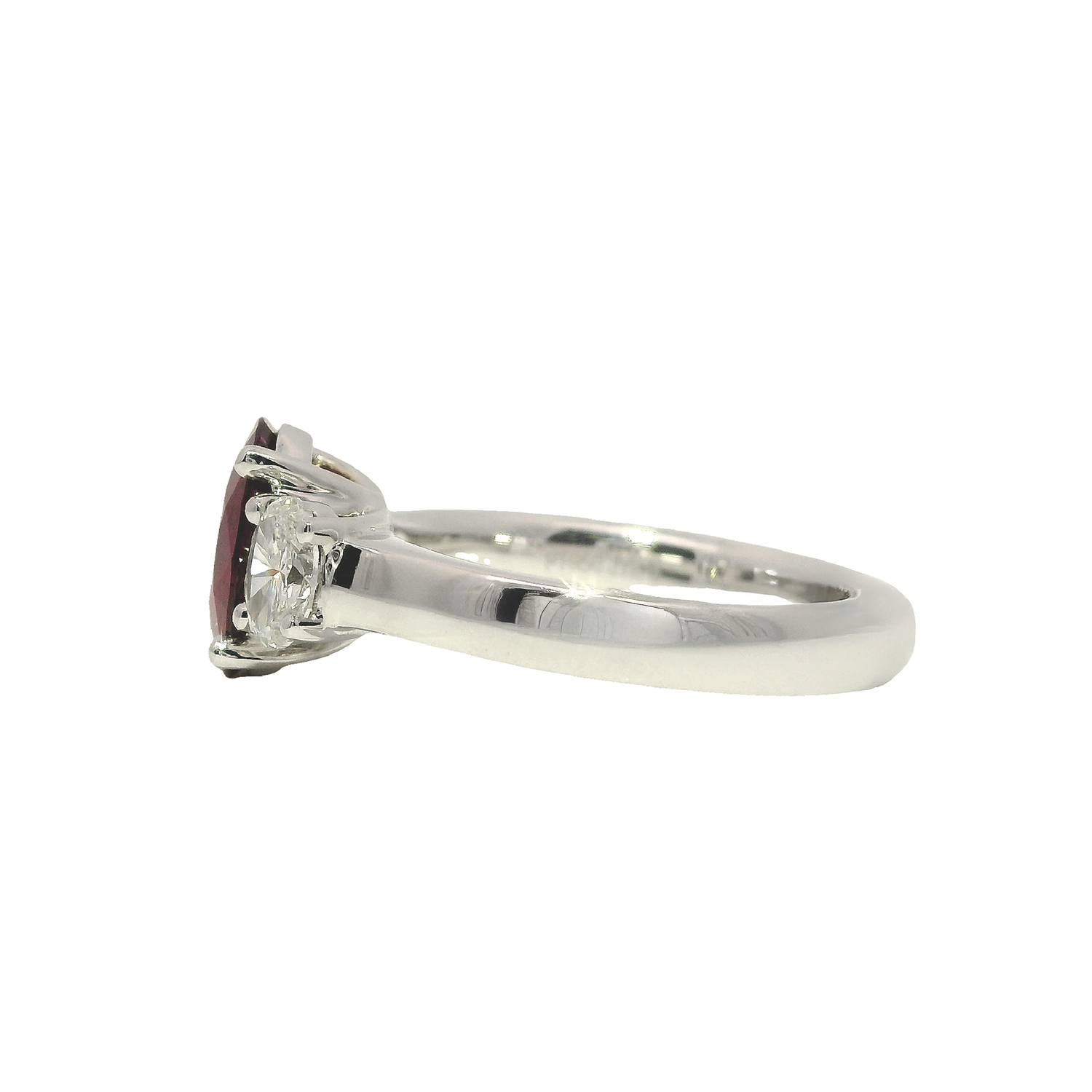 Oval Burma Ruby Ring with Two Oval Diamonds