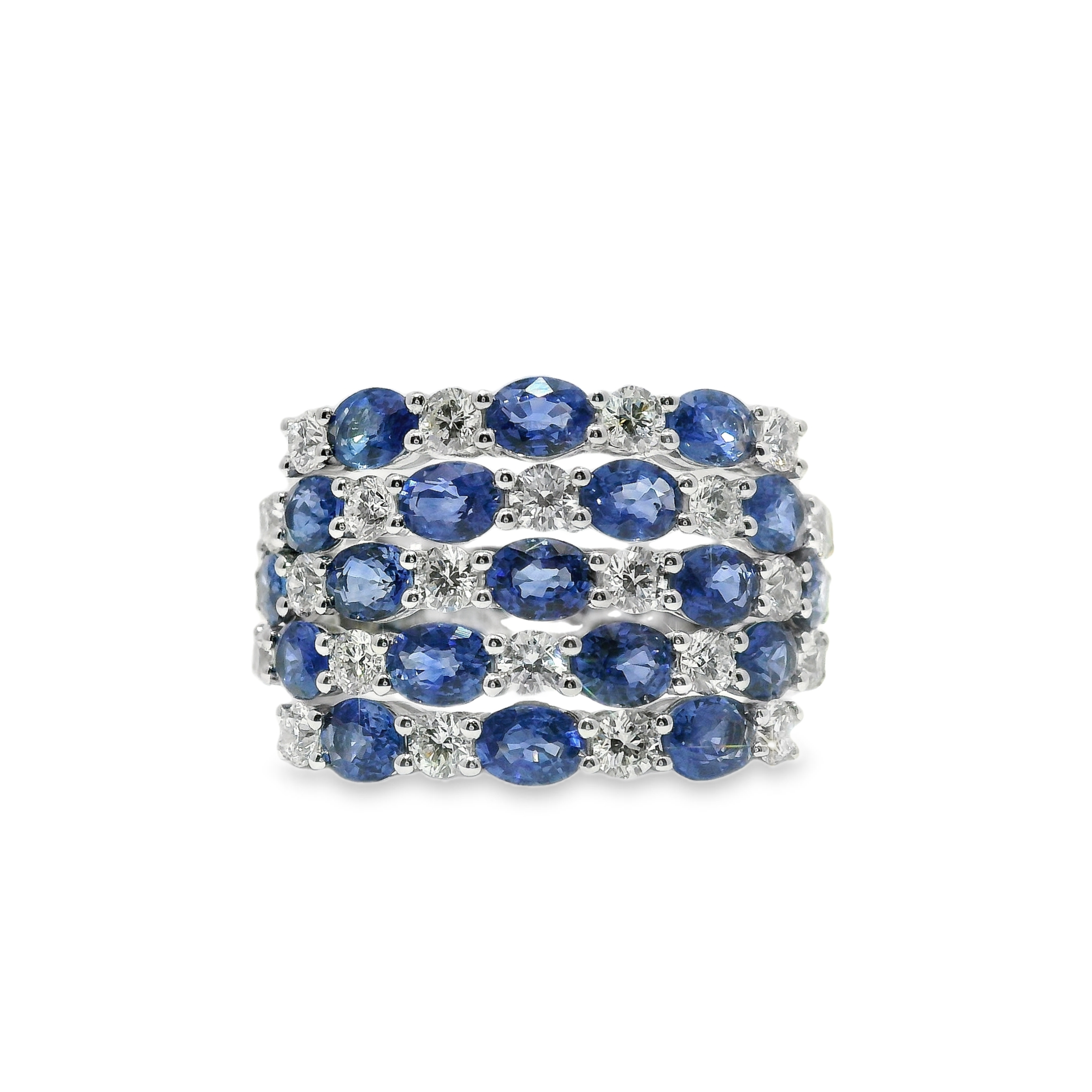 Alternating Oval Sapphire and Diamond Five-Row Band