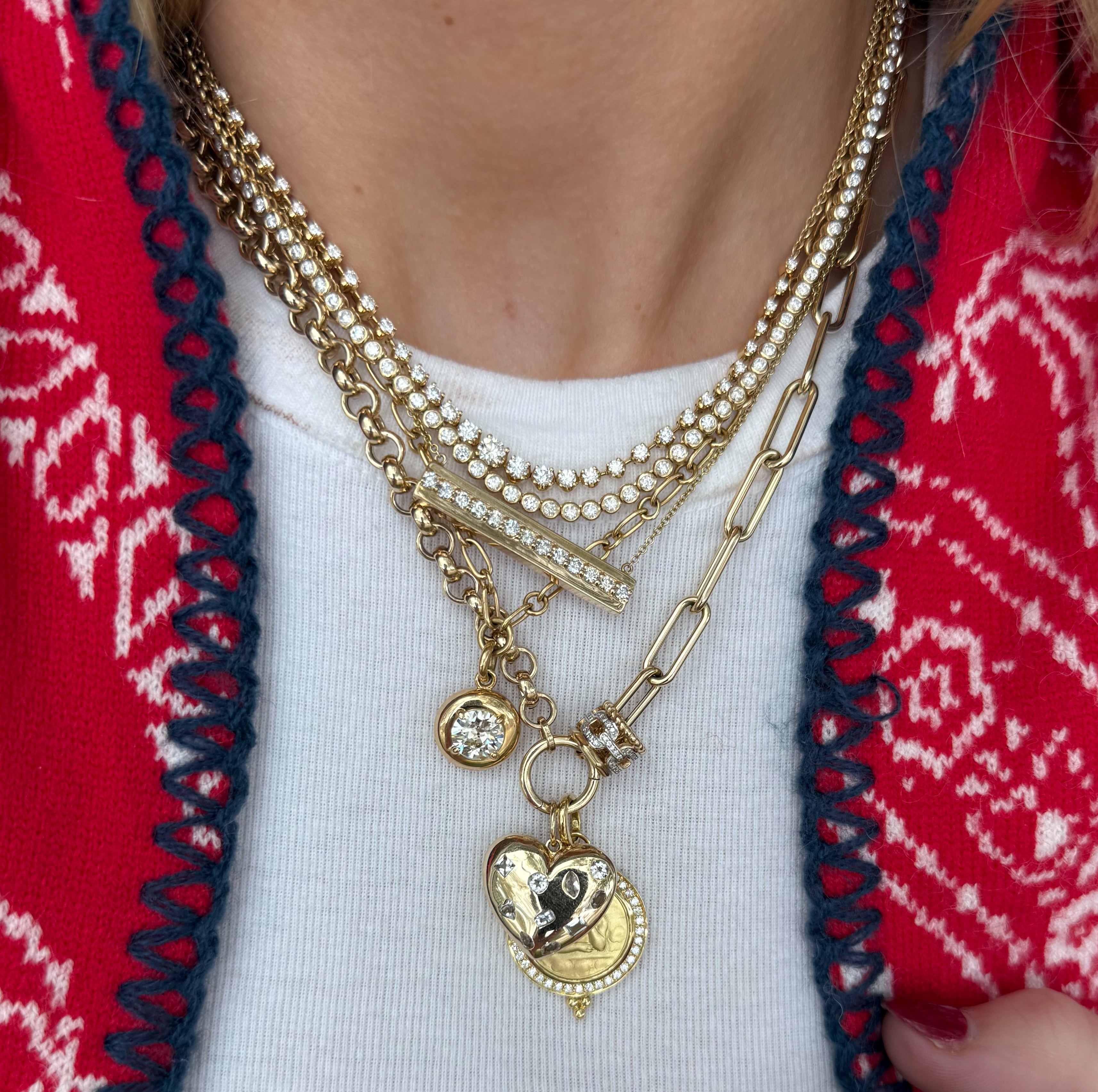 Mix Link Chain with Round Charm Bail and Diamond Rondell