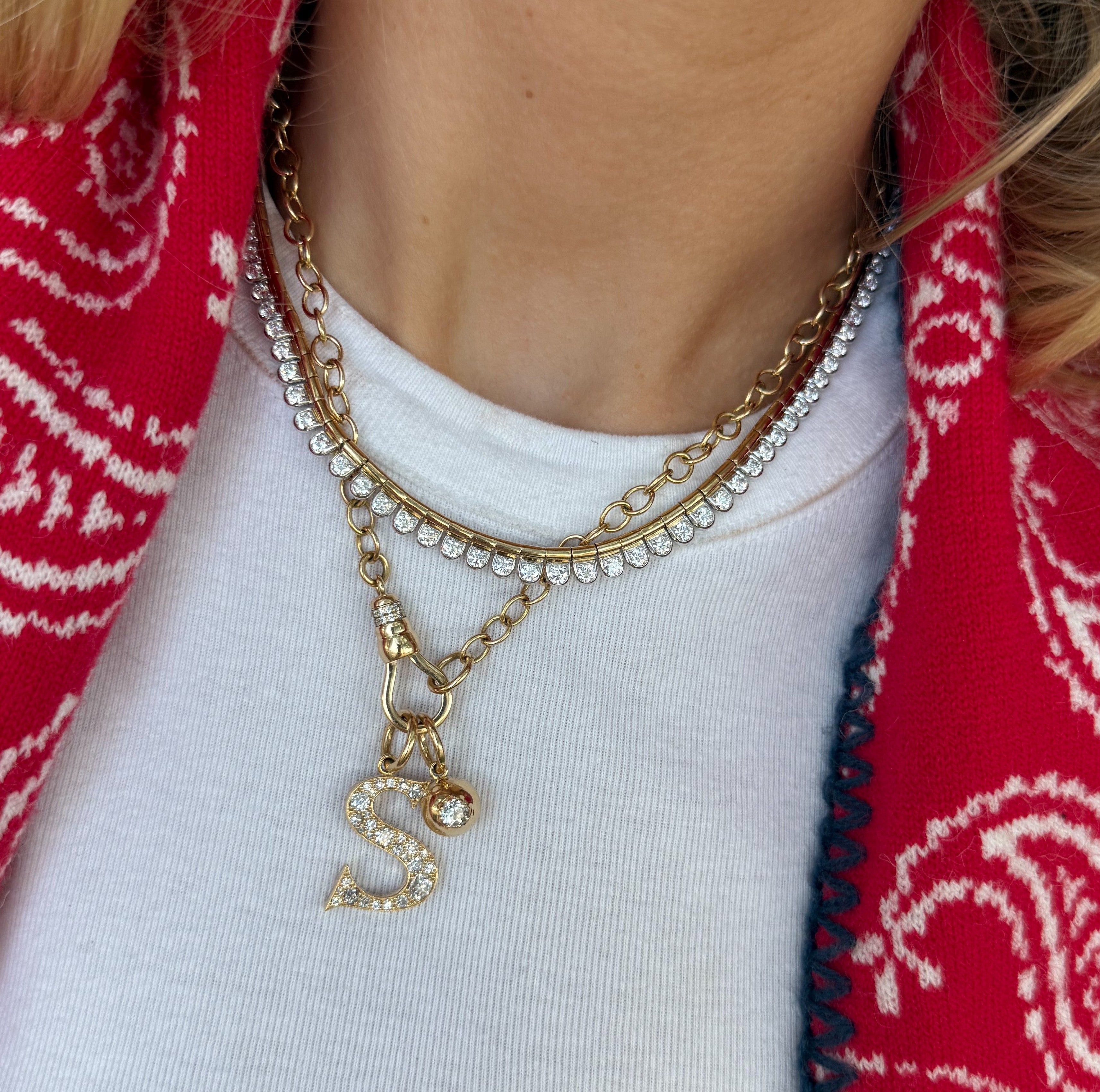 Large Diamond Cobblestone "S" Pendant