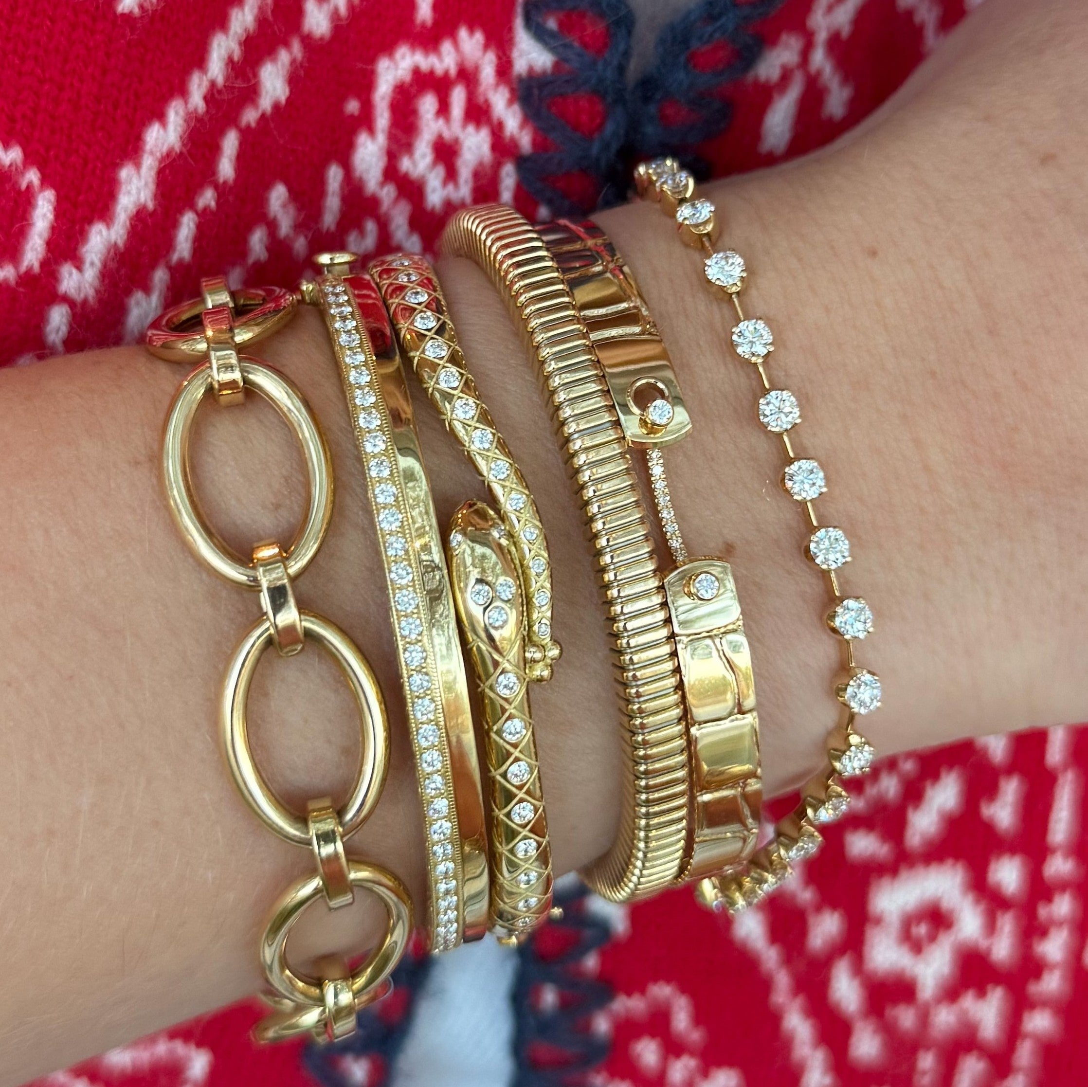 High Polish Diamond Row Bangle