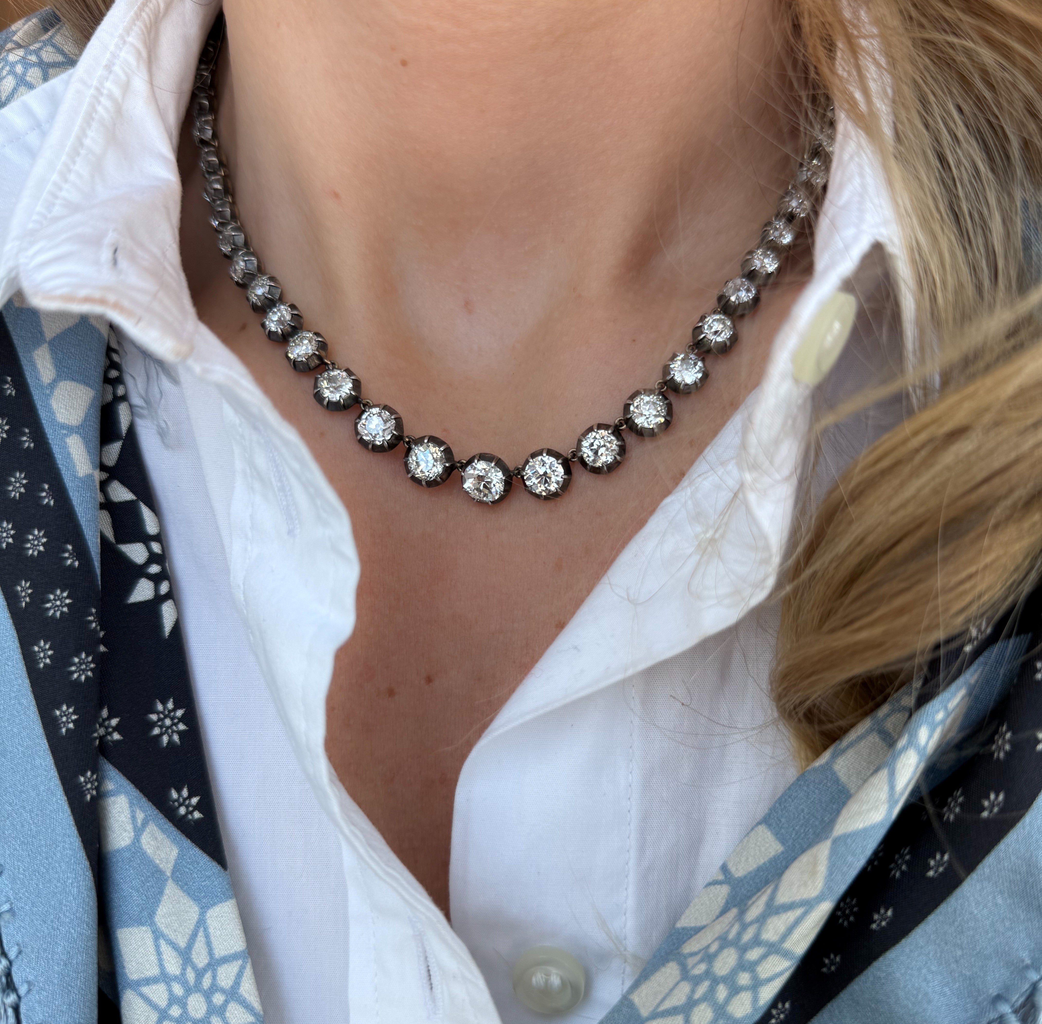 Vintage Victorian Round Collet Diamond Riviera Necklace