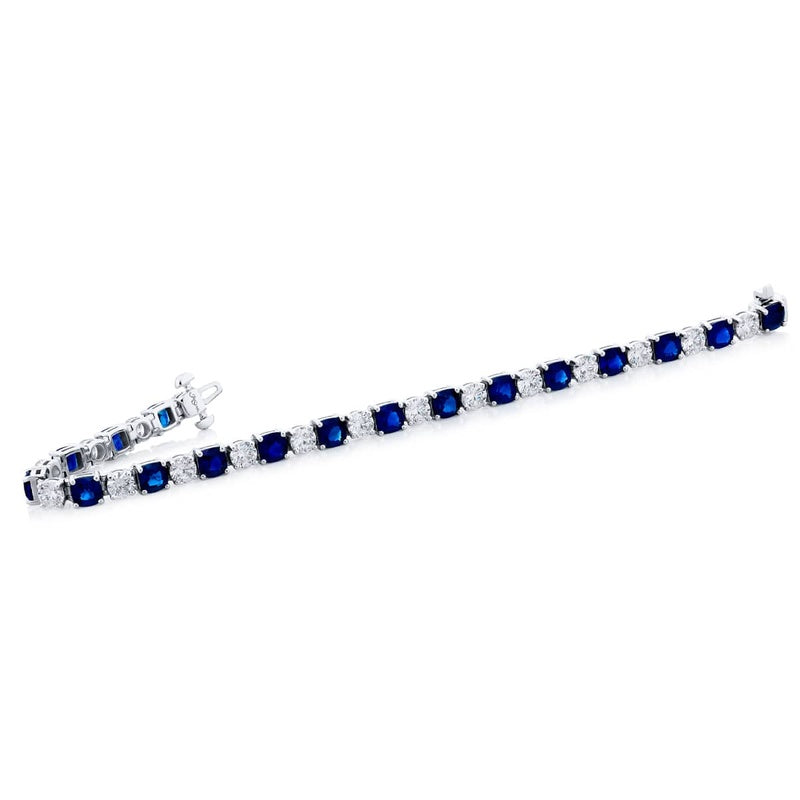 Platinum Cushion-Cut Sapphire and Diamond Bracelet