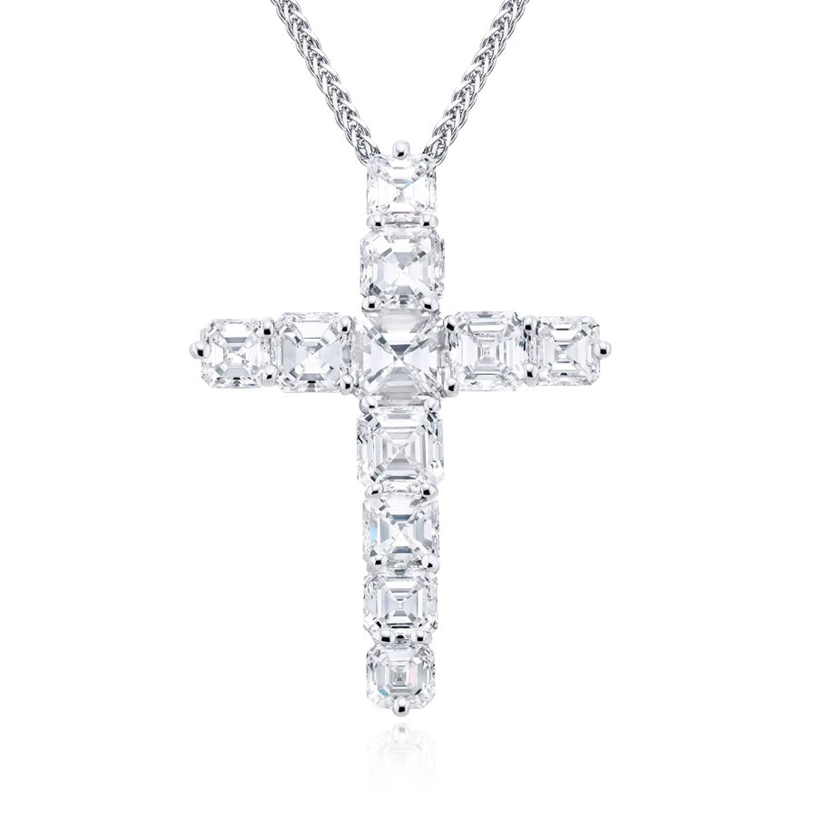 Platinum Square Emerald-Cut Diamond Cross Pendant