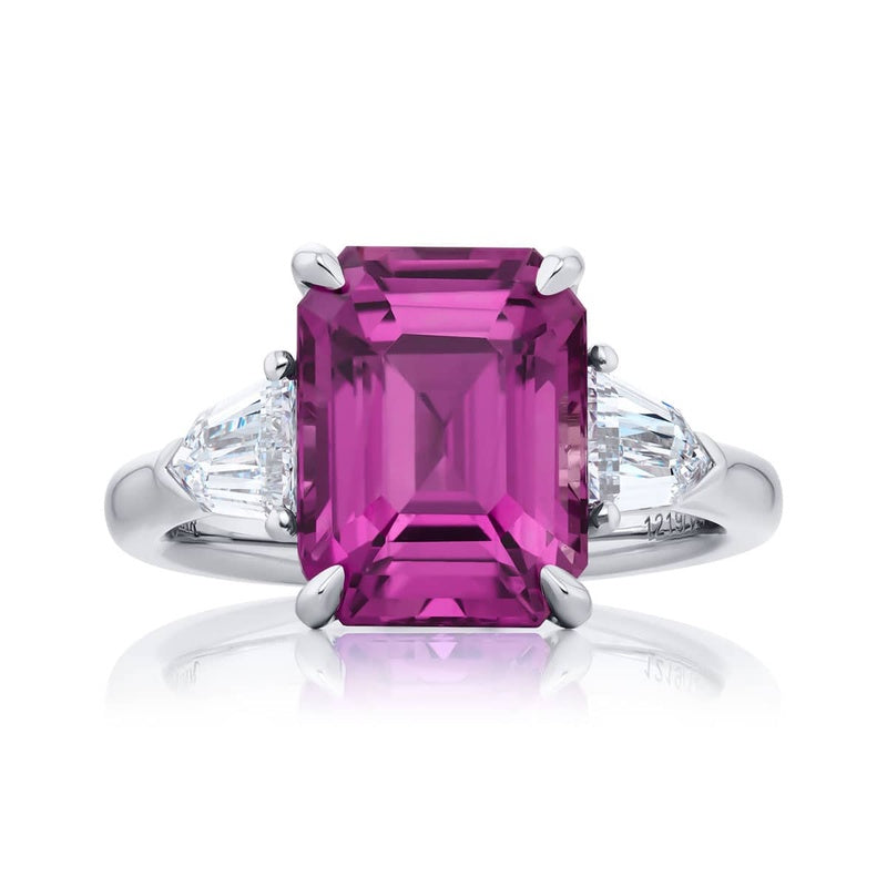 Platinum Emerald-Cut Pink Sapphire Certified Ring