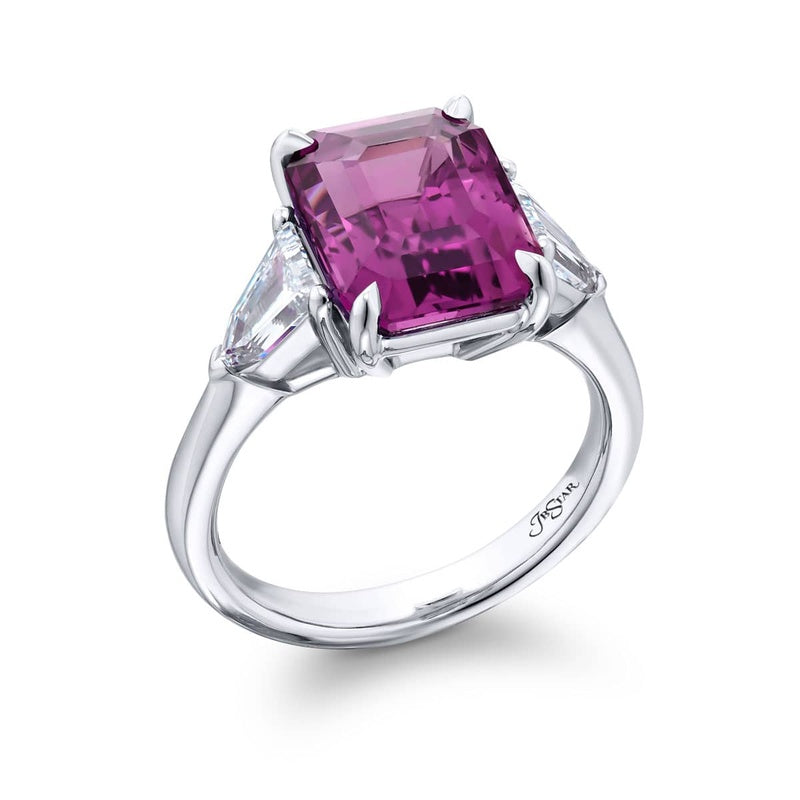 Platinum Emerald-Cut Pink Sapphire Certified Ring