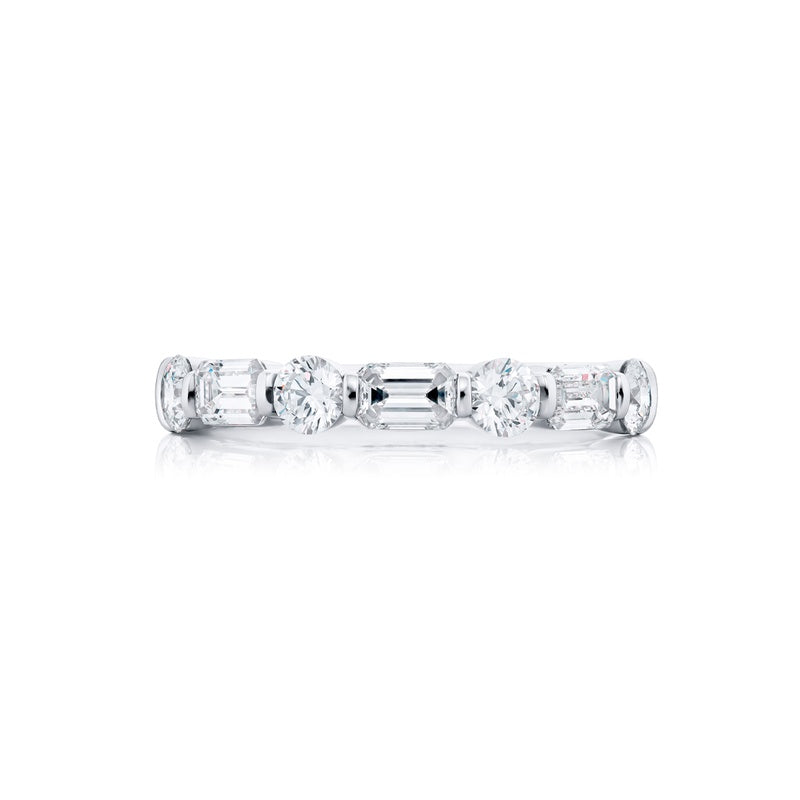 Platinum Emerald-Cut and Round Diamond East-West Bar Set Band