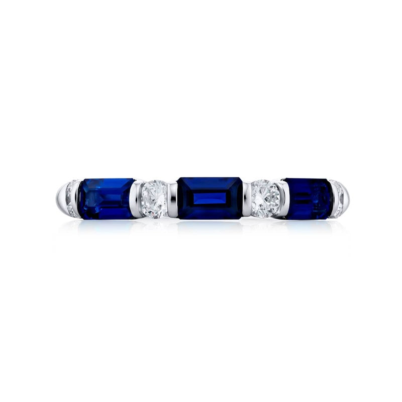 Platinum Emerald-Cut Sapphire East-West Bar Set Band