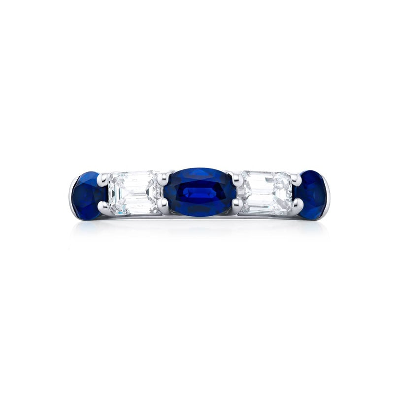 Platinum Oval Sapphire and Diamond East-West Band