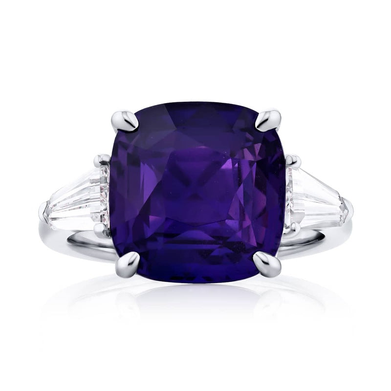 Platinum Cushion-Cut No-Heat Purple Sapphire Certified Ring