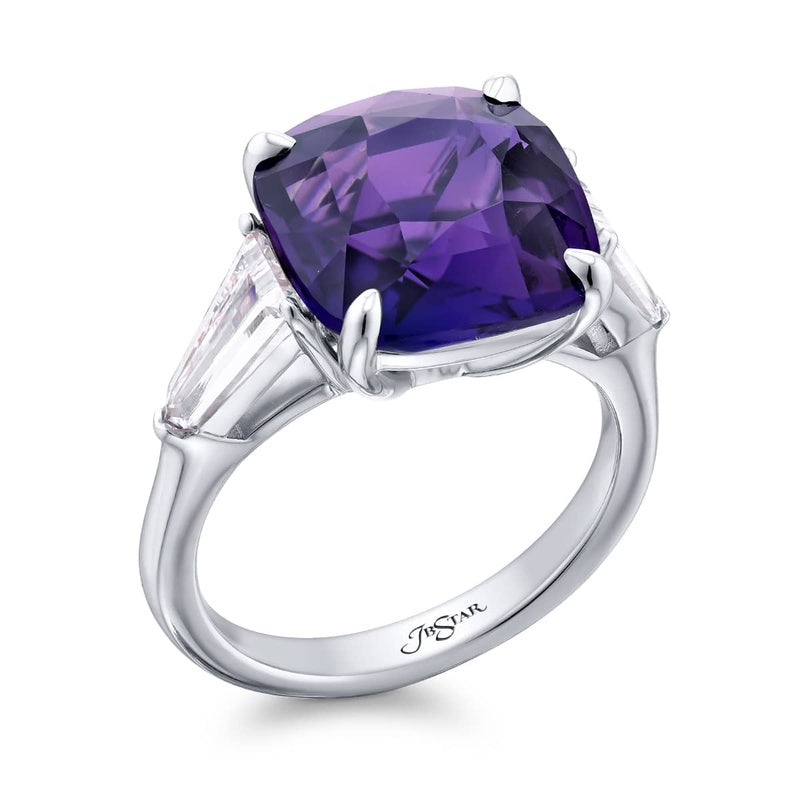 Platinum Cushion-Cut No-Heat Purple Sapphire Certified Ring