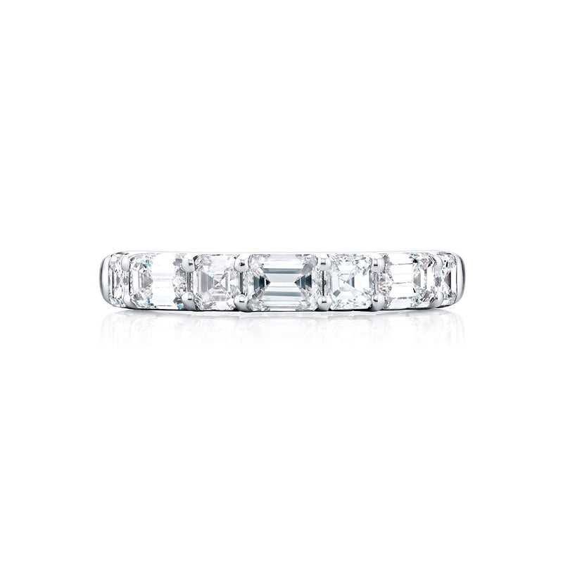 Platinum Square Emerald-Cut Diamond East-West Band