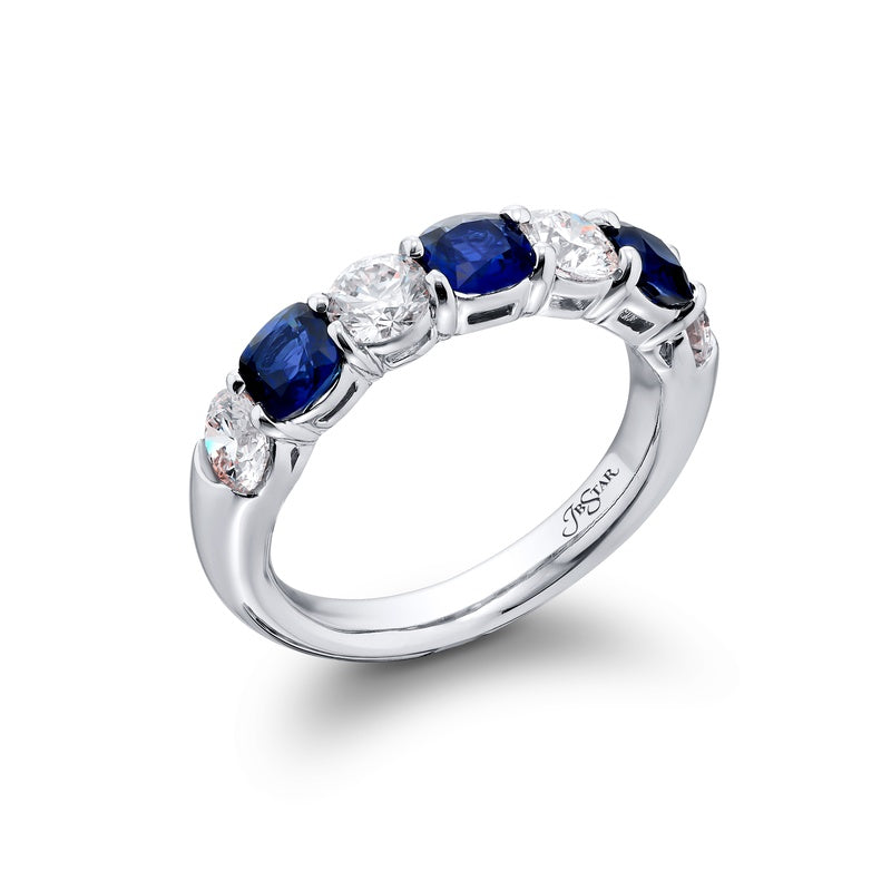 Platinum Cushion-Cut Sapphire and Diamond Band