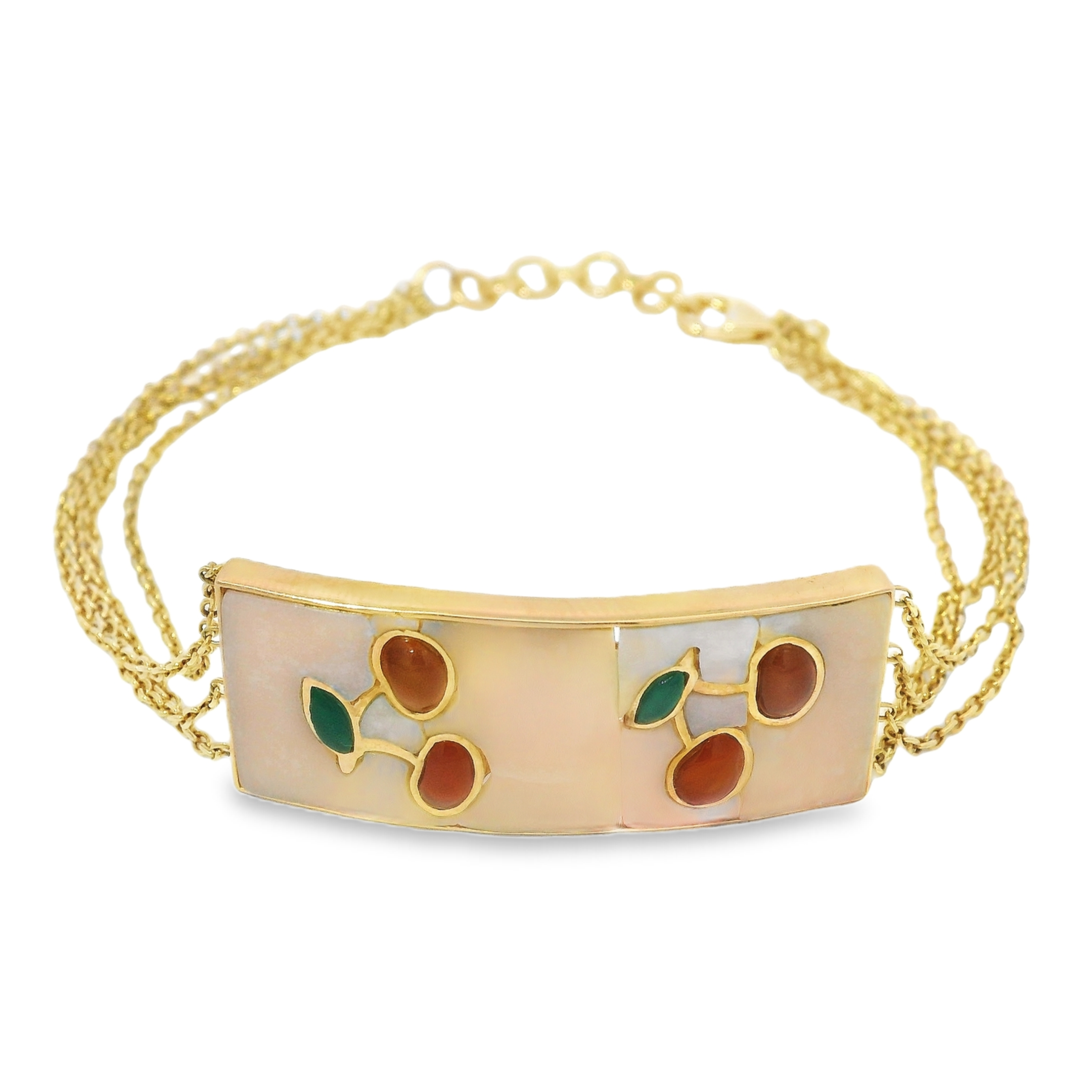 Opal Bar Bracelet with Ruby and Emerald Cherries