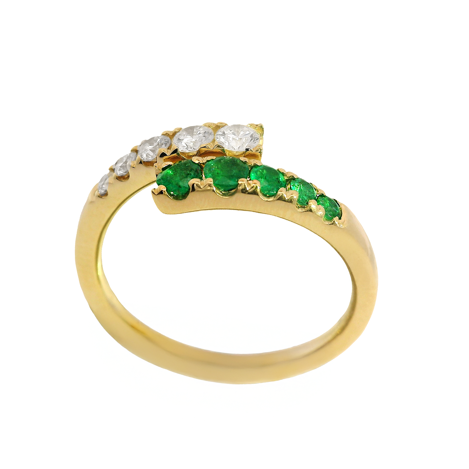 Graduated Round Emerald and Diamond Bypass Ring