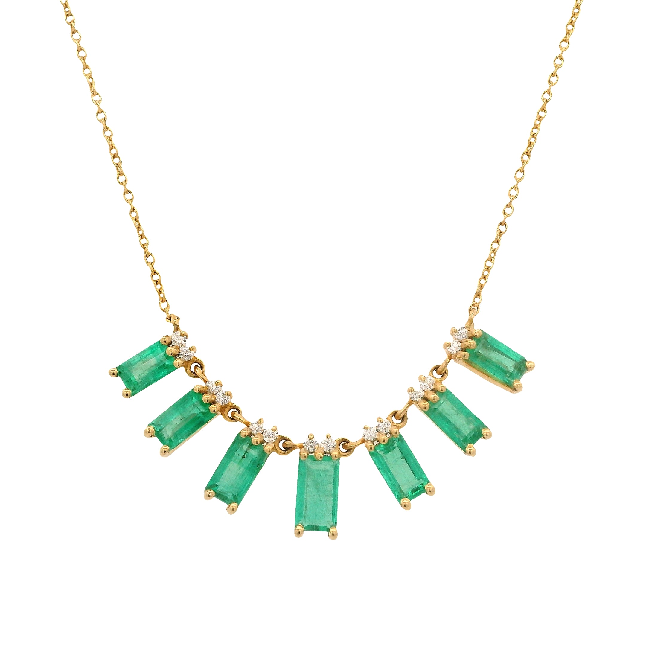 Dangling Emerald Cut Emerald and Diamond Necklace