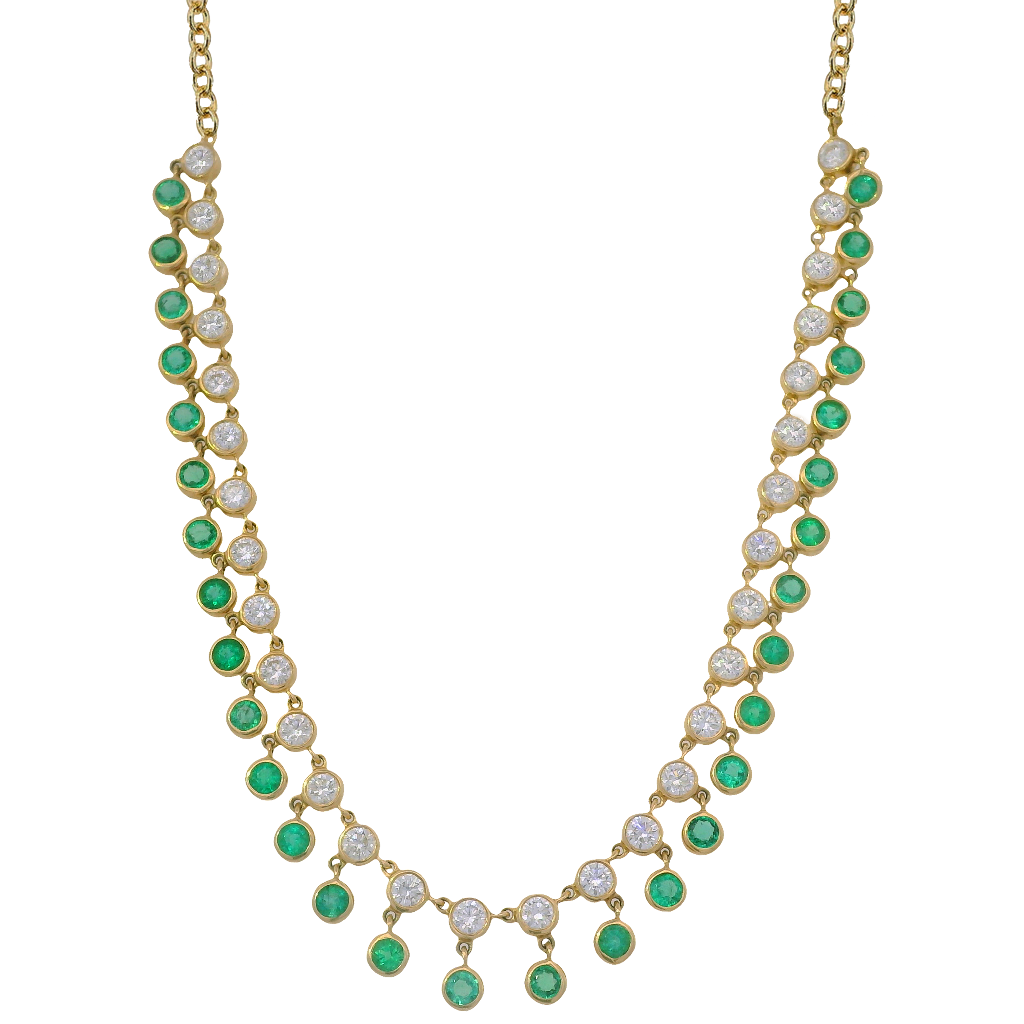 Diamond and Emerald Drop Collar Necklace on Double Cable Chain