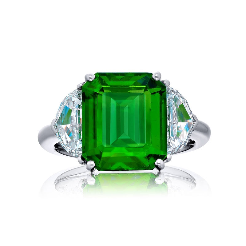 Platinum Emerald-Cut Vivid Emerald Certified Ring