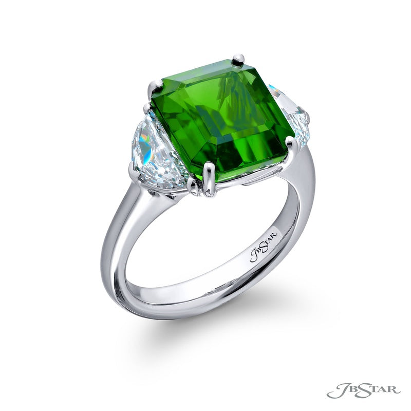 Platinum Emerald-Cut Vivid Emerald Certified Ring