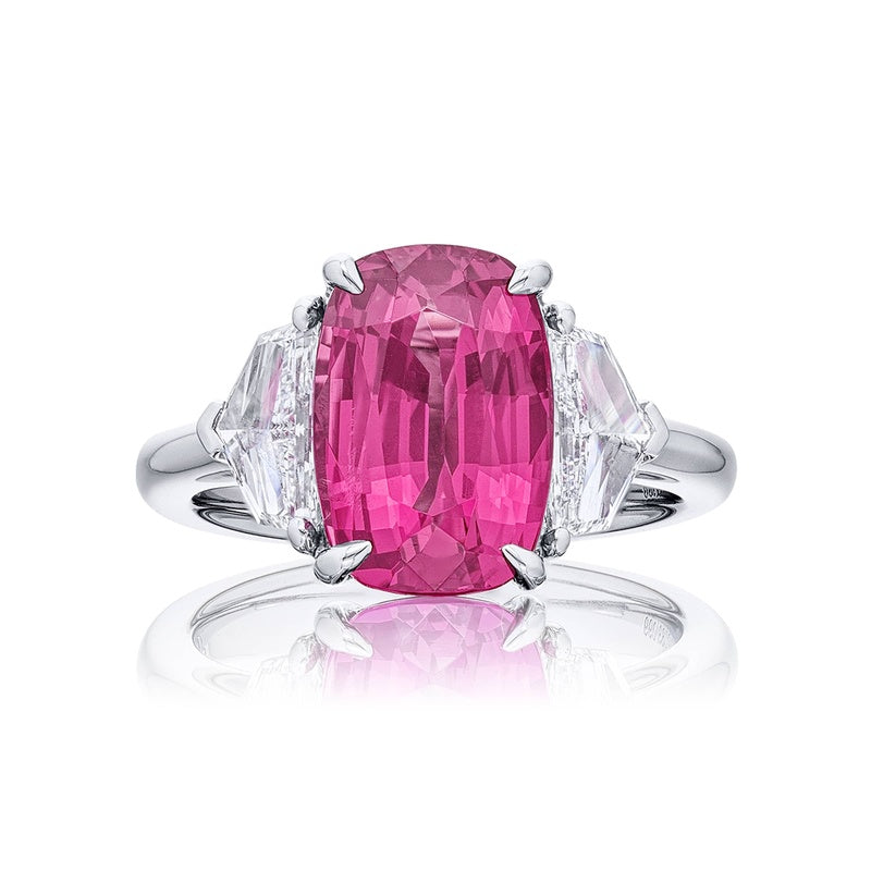 Platinum Cushion-Cut No-Heat Pink Spinel Certified Ring