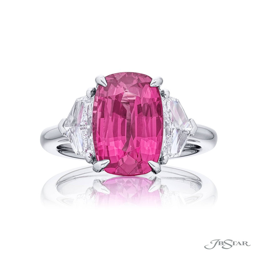 4.80 ct Certified No-Heat Pink Spinel & Diamond Ring | Oval-Cut Pink Spinel with Epaulet Diamonds in Platinum | Breathtaking Radiance by Jb Star