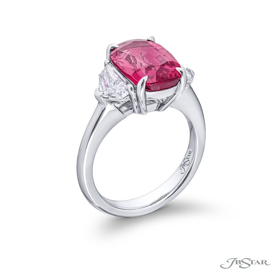 4.80 ct Certified No-Heat Pink Spinel & Diamond Ring | Oval-Cut Pink Spinel with Epaulet Diamonds in Platinum | Breathtaking Radiance by Jb Star
