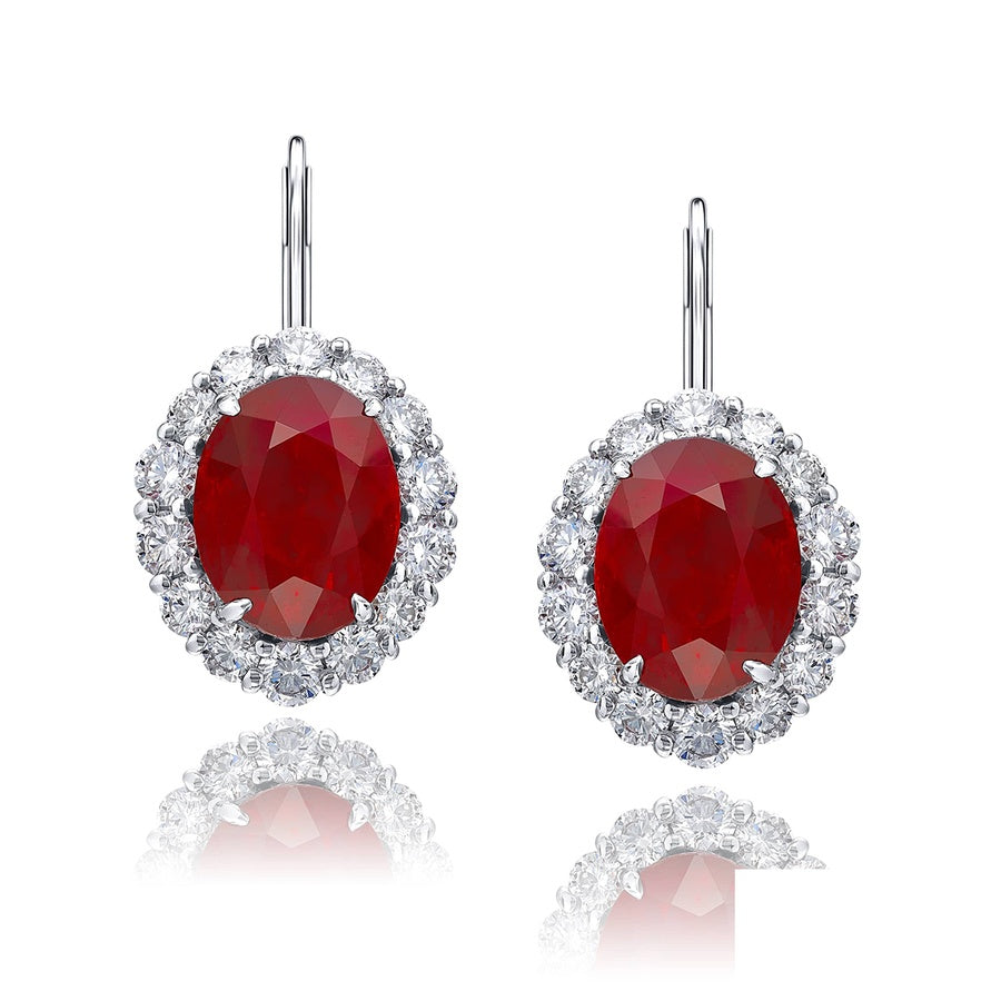 Platinum Oval Burmese Ruby Certified Earring