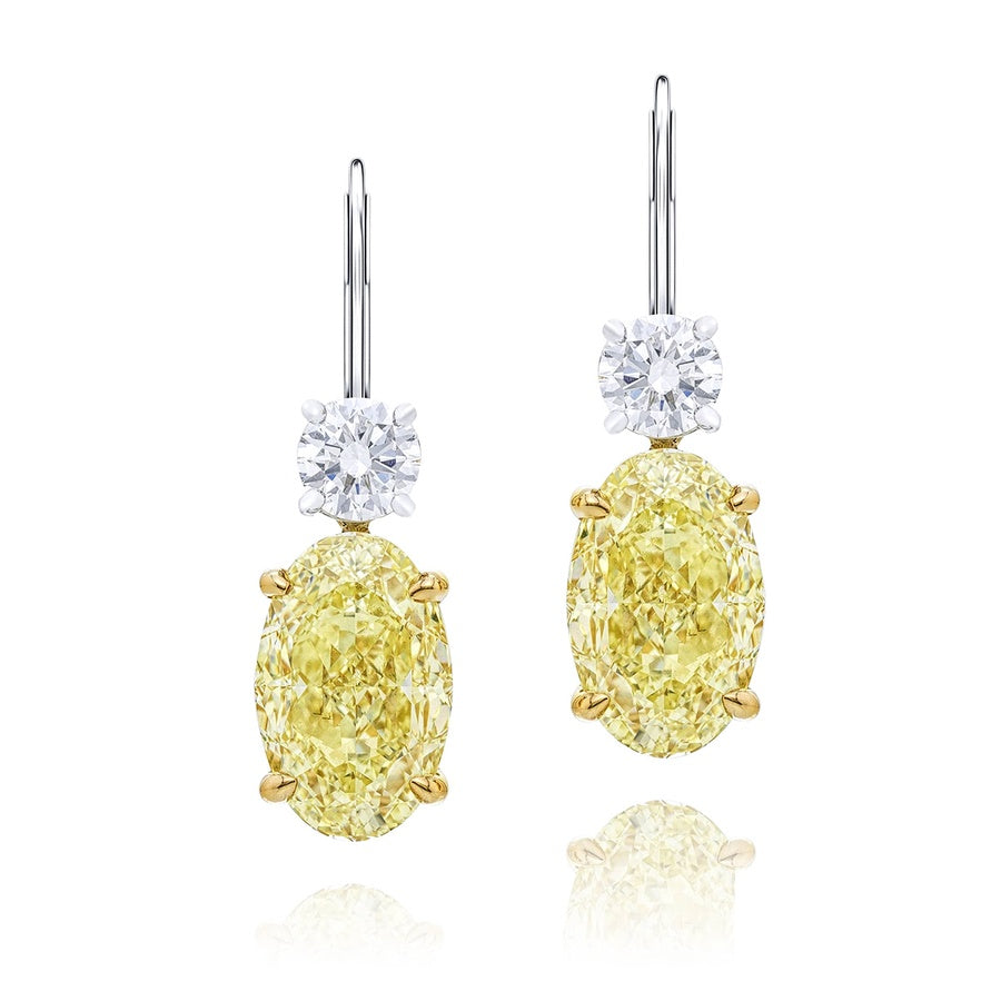 Timeless 4.97 ctw. Fancy Yellow Oval Diamond Drop Earrings with Round Accents in Platinum