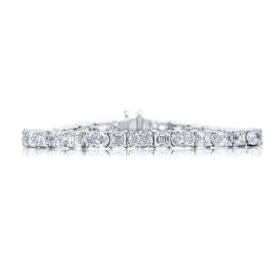 Platinum Square Emerald-Cut and Oval Diamond Bracelet