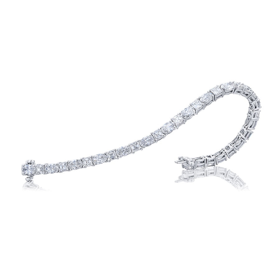 Platinum Square Emerald-Cut and Oval Diamond Bracelet